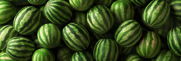 A bountiful stack of ripe watermelons presenting freshness at a local market - obrazy, fototapety, plakaty