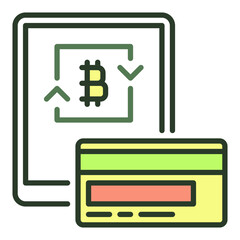 Bitcoin on Tablet Screen and Debit Card vector Cryptocurrency Money colored icon or sign