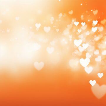 Light orange background with white hearts, Valentine's Day banner with space for copy, orange gradient, softly focused edges, blurred