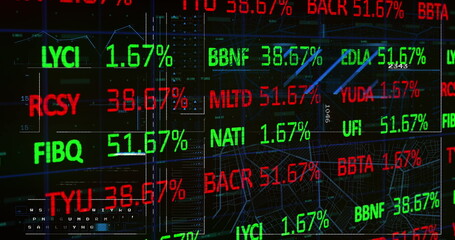 Image of trading board over lines, circles, keyboard navigation pattern over black background