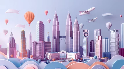 Fotobehang vector background of modern high skyline of Petronaus tower business downtown cityscape famous landmark in Kuala Lumpur capital city, Malaysia, South East Asia © Nantiya