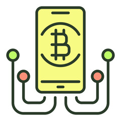 Bitcoin Sign on Smartphone Screen vector Blockchain colored icon or symbol - 785211559