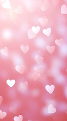 Light pink background with white hearts, Valentine's Day banner with space for copy, pink gradient, softly focused edges, blurred