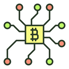 Computer Chip with Bitcoin sign vector Cryptocurrency colored icon or sign