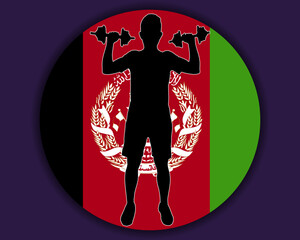 Athlete with dumbbells front of Afghanistan flag, bodybuilder silhouette vector