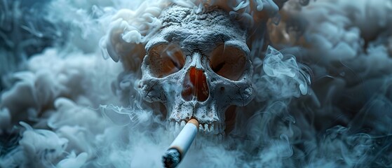 Smoky Skull Warning: The Art of Mortality in Haze. Concept Dark Aesthetics, Artistic Ashes, Symbolic Imagery, Thought-Provoking Photography - obrazy, fototapety, plakaty