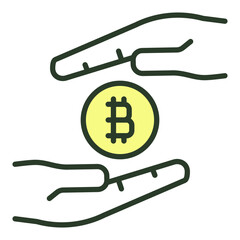 Hands with Bitcoin Token vector Cryptocurrency colored icon or sign