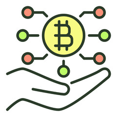 Hand with Bitcoin Technology vector Cryptocurrency colored icon or design element