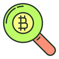 Magnifying Glass with Bitcoin sign vector Cryptocurrency Search colored icon or symbol