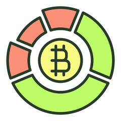 Pie Chart with Bitcoin symbol vector Crypto Trading Stats colored icon or design element