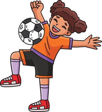 Girl Bouncing a Soccer Ball Off Chest Clipart