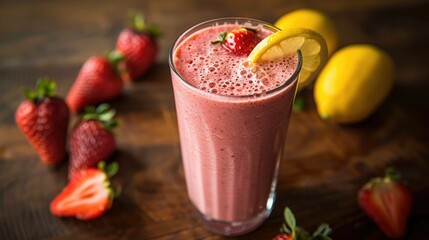 Refreshing post workout recovery shake with strawberries and lemon
