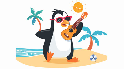 Obraz na płótnie Canvas A cheerful penguin having a beach party with wearing