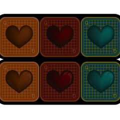 Playing cards queen of hearts, love, matte and glossy - brown red teal