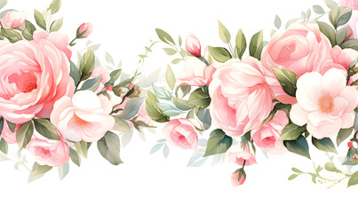 White and pink roses pattern, watercolor, Generative AI 