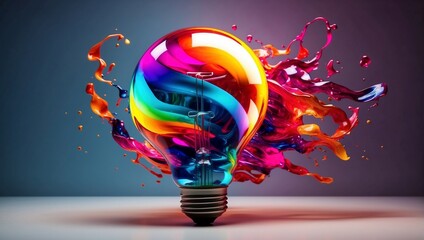 light bulb with swirl of colors