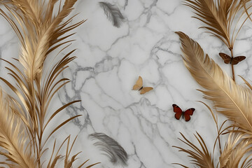 A background with butterflies and feathers