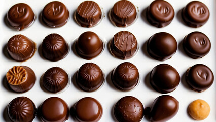 National chocolate day, rows of mini chocolate 