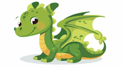 Little cute cartoon green dragon. Vector icon isolated