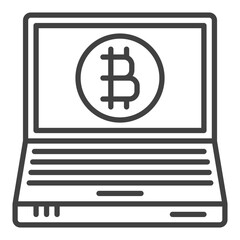 Laptop with Bitcoin sign vector Cryptocurrency linear icon or logo element