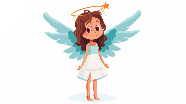 Little girl dressed like angel flat vector illustration