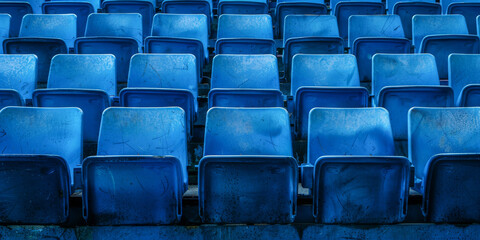 Weathered Blue Stadium Seats Fading Under Open Sky