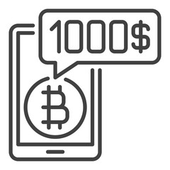 Smartphone with Bitcoin Money vector Online Cryptocurrency Earnings thin line icon or design element - 785216349