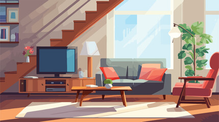 Living room with TV in modern house. Vector cartoon illustration