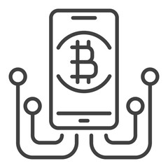 Smartphone with Bitcoin Sign vector Blockchain icon or symbol in thin line style