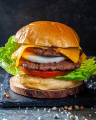 Burger, smash burger in black background