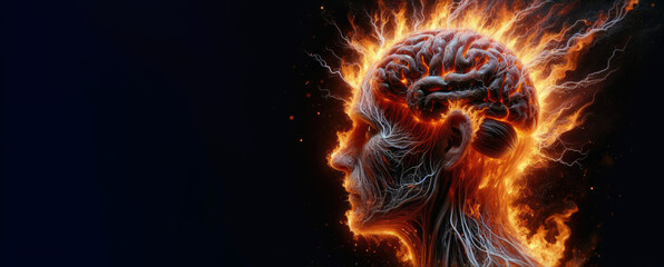 Neurological Heatwave A Fiery Depiction of Mental Strain - obrazy, fototapety, plakaty