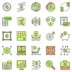Bitcoin and Cryptocurrency colored icons set. Crypto Technology vector concept signs - 785216747