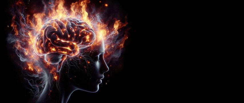 Flaming Brain A Surreal Snapshot of Stress and Headaches