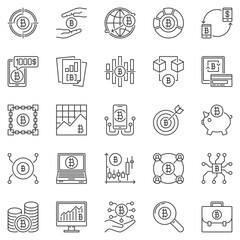 Cryptocurrency outline icons set - Bitcoin Decentralized Blockchain Token concept vector line symbols