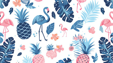 Lovely blue digital patter with flamingos and pink