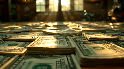 Currency Wallpaper with Twenty Dollar Bills Wealth,
The table is overflowing with stacks of money each one representing a different aspect of wealth an
