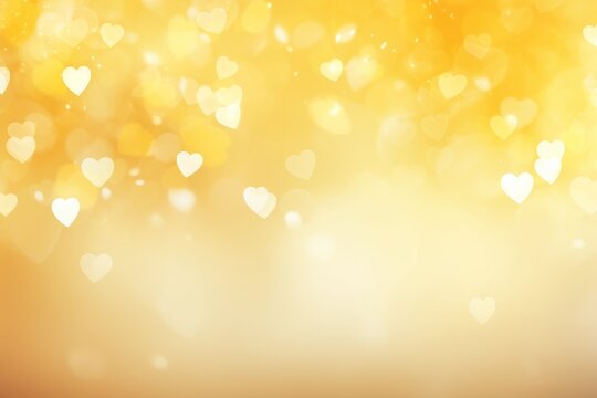 Light yellow background with white hearts, Valentine's Day banner with space for copy, yellow gradient, softly focused edges, blurred