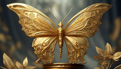 a stunning golden statue of a butterfly, capturing the beauty and grace of this delicate creature in a timeless form