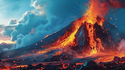 Eruption from a volcano, symbolizing the explosive insights derived from careful analysis. The vibrant lava streams and geological layers represent the depth and richness of data-driven discoveries.