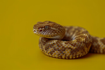 Fototapeta premium Solitary Serpent: A Rattlesnake's Close-Up on a Yellow Backdrop
