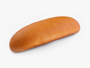 Fresh baked wheat sub roll on white background