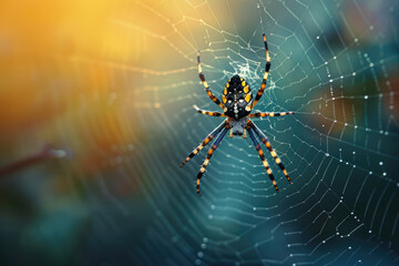 Spider in the web macro close-up