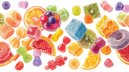 A colorful macro photograph of various sugary treats illustration
