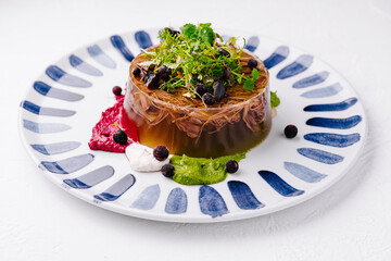 Gourmet jelly dessert on artistic plate