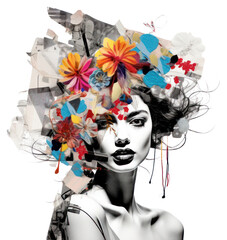 PNG Paper collage of bride portrait flower art.