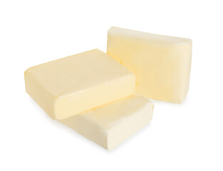 Blocks of tasty butter isolated on white