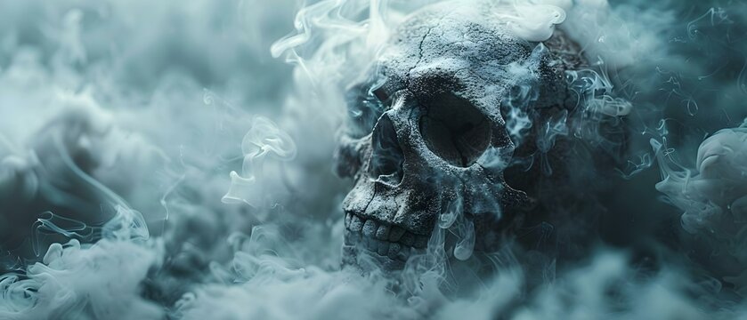 Smoke-Enshrouded Skull: Minimalist Memento Mori. Concept Memento Mori, Skull Photography, Smoke Effect, Minimalist Art