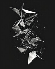 A geometric logo capturing the essence of fragility with a shattered crystal prism, its fractured pieces forming an elegant mosaic. The use of transparent gradients and reflective surfaces - obrazy, fototapety, plakaty