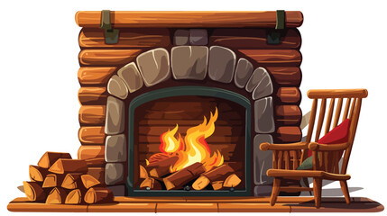 A cozy fireplace with crackling flames in a cabin flat