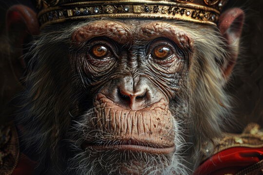 Big boss monkey with a golden crown on his head